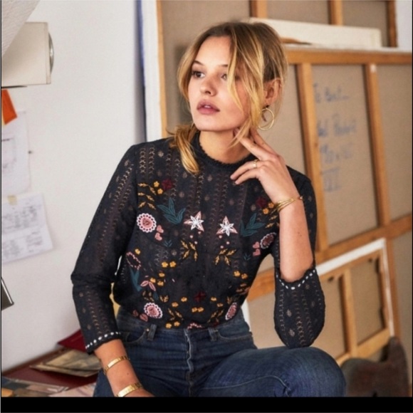 RARE Sezane Garance embroidered lace blouse FR36/S - Picture 2 of 4